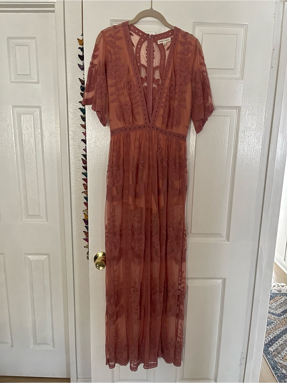 Honey Punch Rust Embroidered lace Maxi Dress